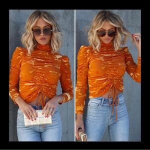 VICI Sunny Velvet Mock Neck Burnout Ruched Blouse Top S NWT